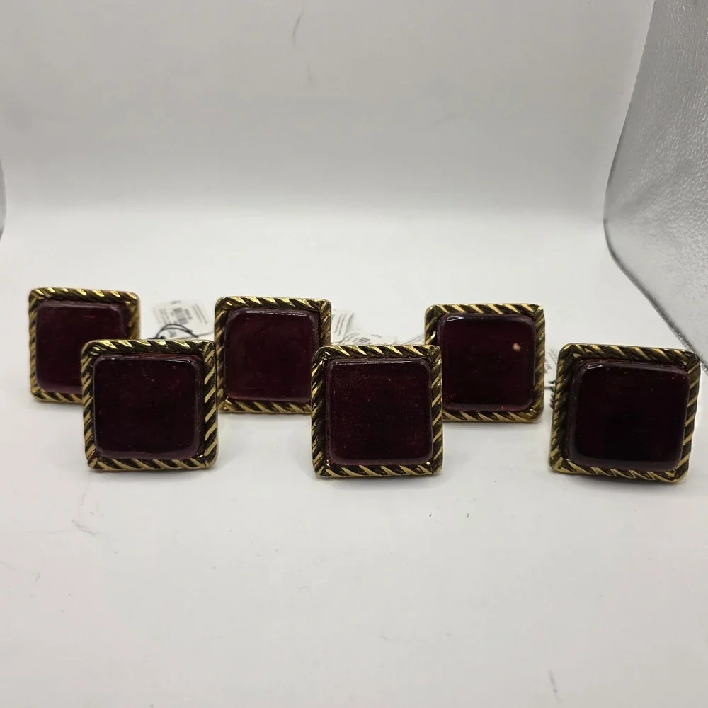 Pier 1 Imports Set of 6 Red Square Resin Gold Rope Napkin Rings SKU 2963340 NEW